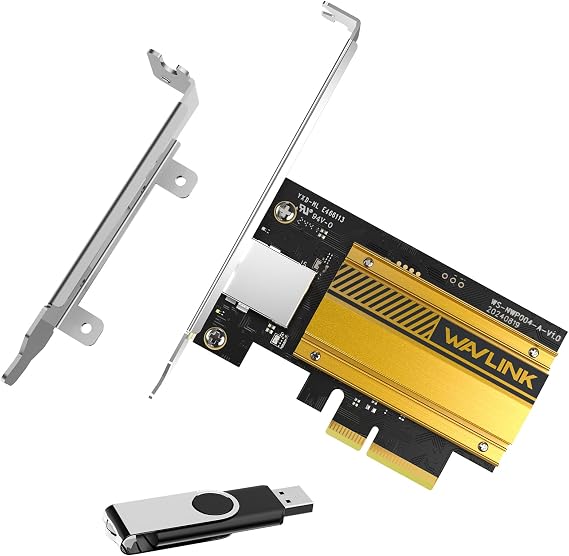 WAVLINK 10G PCIe Network Adapter, 10Gb PCIe Network Card with RTL8127AT Controller, PCIe x4/x8/x16 Ethernet Card for Windows 11/10 & Linux PC, Low Profile Bracket Included