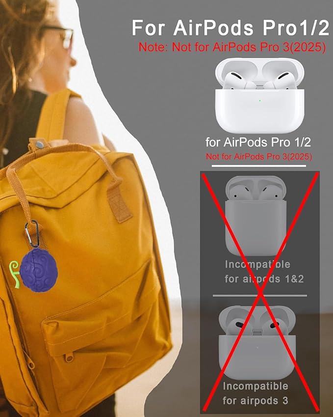 [2Pack] Fruit Cover for AirPods Pro Case Cute 2019,3D Cartoon Silicone Protective Accessories Set Kit for Devil Fruit for AirPods Pro 1st Generation Case for Boy Girl(Purple&Red Yellow Devil Fruit