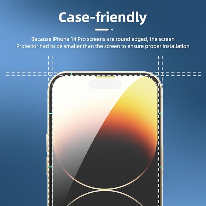 NEW'C 3x for iPhone 14 Pro Screen Protector (6.1 inches)+ 3x Camera Lens Protector, Sensor Protection + Dust Plug - Case Friendly Tempered Glass Film, Ultra Resistant