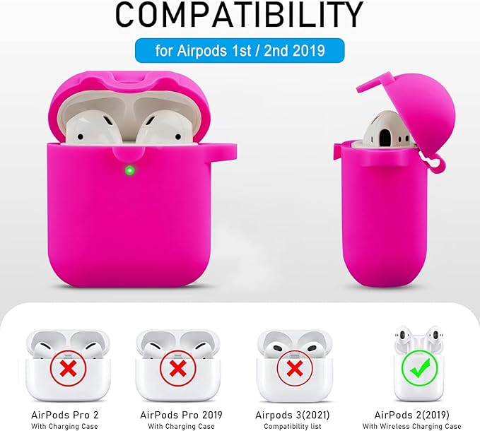 Secure Lock Silicone Case Compatible with AirPods 1 & 2, Bling Keychain, Soft Protective Earpod Case Cover, Women Girls for Apple Air Pod 2 - Hot Pink