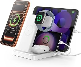 Multiple Devices Charging Station, 5-in-1 Charging Station for iPhone 17 Pro Max/Pro/16/15/14/13/12, iPad Pro/Air/Mini, Apple Watch and Airpods,Wireless Charging Dock(G805) (White) - Image 1