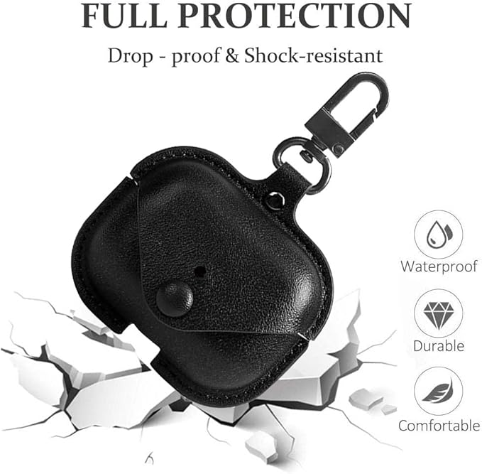 Genuine Leather Case Compatible with AirPods Pro Case 2nd/1st Gen (2023/2022/2019), VOMA Protective Cover for Apple AirPods Pro 2/Pro Wireless Charging Case with Keychain and Snap Lock Black