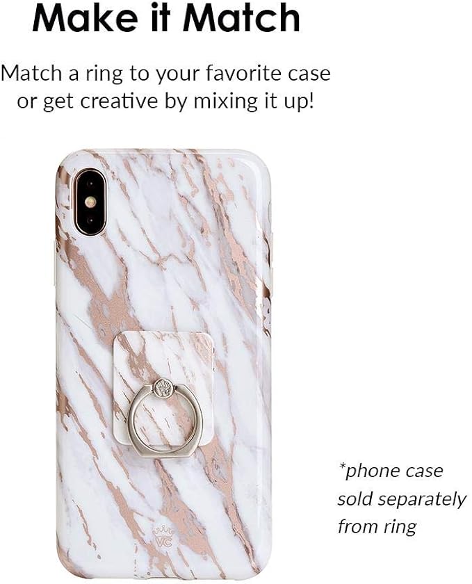 Velvet Caviar Cell Phone Ring Holder - Finger Ring & Stand - Improves Phone Grip Compatible with iPhone, Galaxy and Most Smartphones (White Marble Rose Gold 2.0)