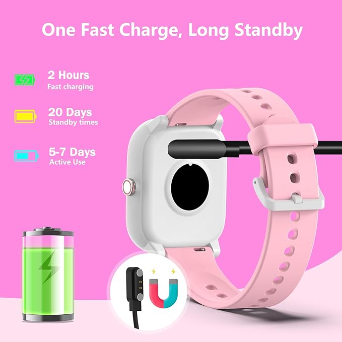 Kids Wach for Girls Boys 6-15 Year Old - Smart Watch for Kids 1.8" Fitness Tracker,No Phone needed,Pedometer Sleep Monitor Heart Rate Waterproof,Puzzle Game for Girls Boys Teens Birthday Gift (Pink)