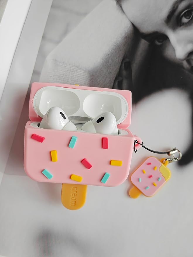 Compatible with Airpods Pro 2nd Generation Case 2022, Cute AirPods Pro 2 Case Cartoon, Kawaii Soft Silicone Protective Cover for Apple New Airpods Pro2 for Men Women (Ice Cream)