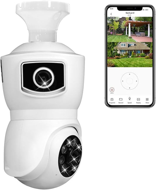 Light Bulb Security Cameras Wireless, 2.4GHz WiFi Light Socket Cam, E27 360° Light Socket Camera for Home Security, Night Vision, 2-Way Talk, Siren Alarm, Motion Detection