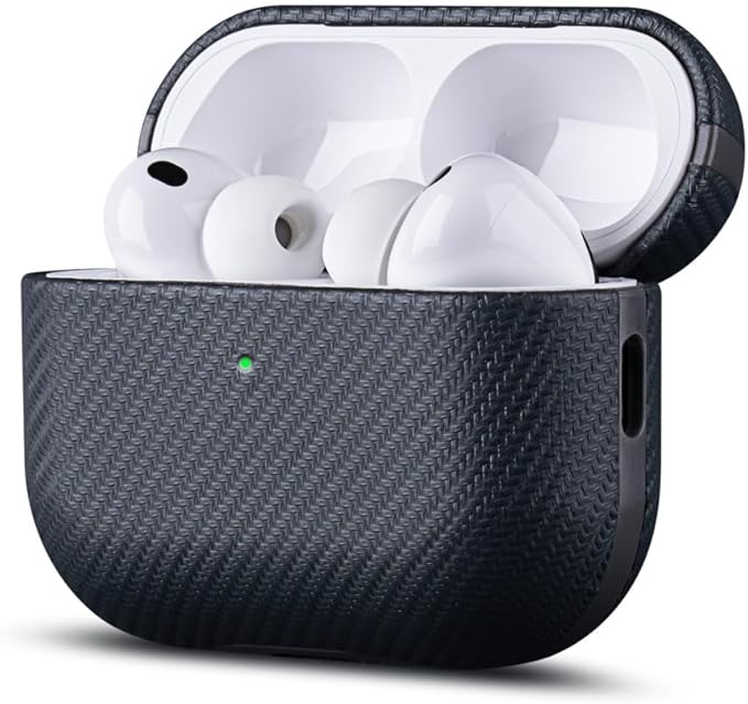 LOPIE Case for AirPods Pro 2nd Generation - Handmade AirPods Pro 2 Case Cover - Made of Vegan Leather - Carbon Fiber Style - Drop Protection Hard Shell Cover Compatible with Wireless Charging - Gray
