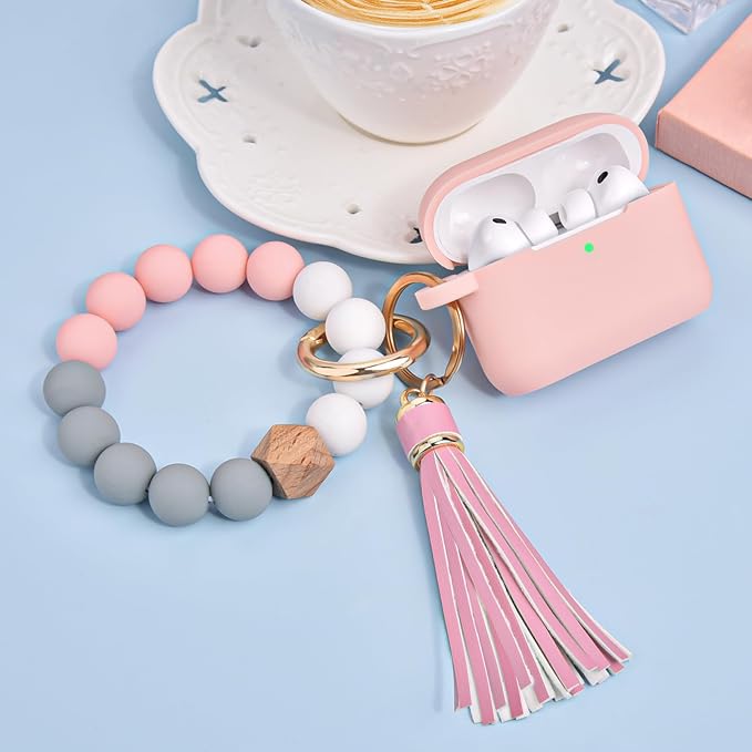 Filoto for AirPods Pro 3 Case (2025), Soft Silicone Protective Case Cover Compatible with Apple AirPods Pro 3rd Generation with Beaded Bracelet Keychain Accessories for Women Pink