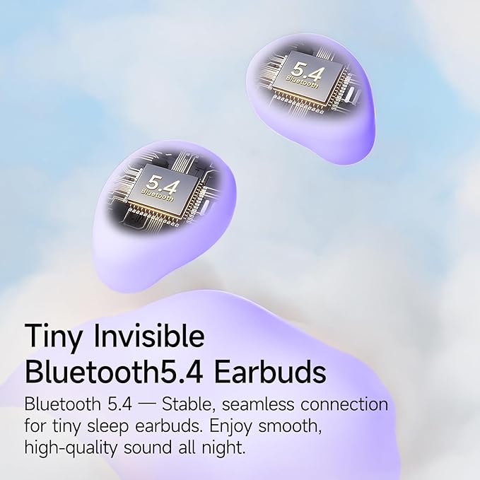 sunvito Sleep Earbuds for Side Sleepers, Mini Invisible Wireless Bluetooth 6.0 Micro Sleep Headphones, Hidden Earbuds with LED Screen for Small Ears Sleeping, Working, Exercise, Hiking(Purple)
