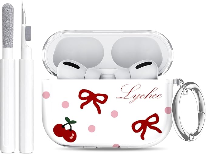 Compatible Airpods Pro 3 Case (2025),Soft Cute Red Bow Print Silicone Protective Cases for Apple AirPods Pro 3rd Generation Case,Airpod Pro 3 Cover with Keychain&Cleaner Kit for Women/Girls,Red Bow