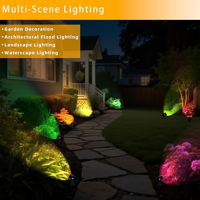 Smart RGB Low Voltage LED Spotlights, APP & Remote Control,Synchronous Dimming Lighting System, IP65 Waterproof,16 Million Colors for Outdoor Landscape,Yard,Garden,Holiday Decoration (4 Pack)