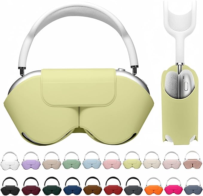 Maxjoy for Apple Airpods Max Smart Case Cover, Soft PU Leather Protective Cover Accessories for Airpod Max with Sleep Mode, Anti-Dust Travel Carrying Case for Airpods Pro Max Headphones, Light Yellow
