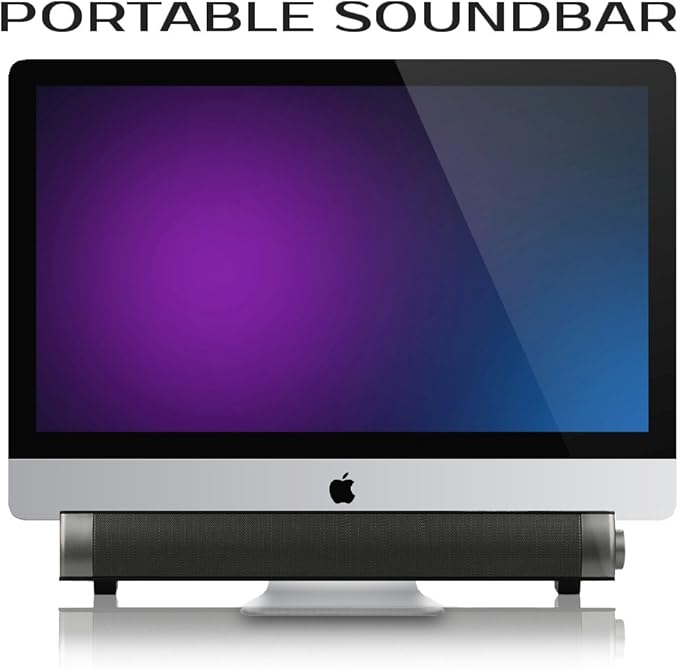 Powerful Portable Soundbar for iMac MacBook PC iPhone Bluetooth 3.0 +EDR, Speakerphone, Powerful 1800mAh Lithium Battery, Super Bass, 3D Stereo Surround Sound 2.0 Channel, Home Cinema System (Black)