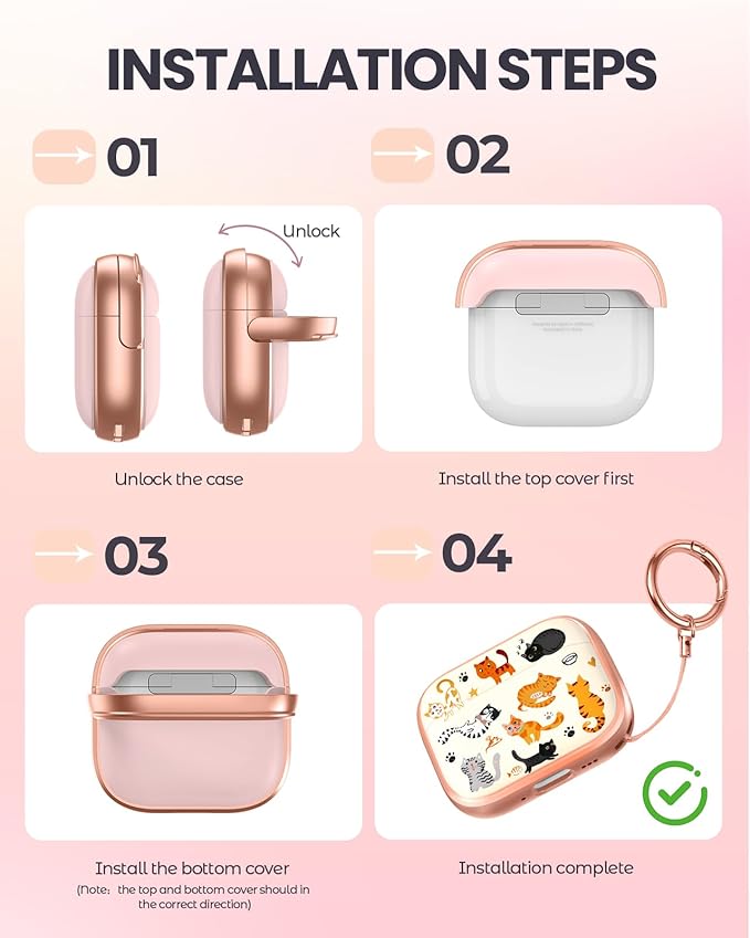 Coralogo for AirPods Pro2/Pro Case with Safety Lock - Cute Cartoon for AirPods Pro1/2 Generation for Women Girls Fashion Stylish Cats Pattern Design Kawaii Girly Girlish Hard Protective Cover