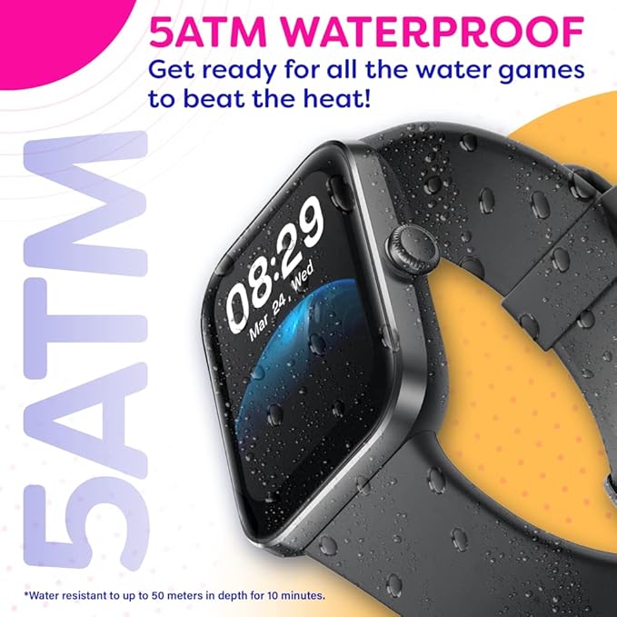 OCTANDRA Go VeryFit 1.69" Smart Watch - Heart Rate Blood Oxygen Saturation Sleep Monitor - Step Counter Pedometer - 5ATM Exercise Activity Fitness Tracker Watches for Men Women (ID207) (Black)