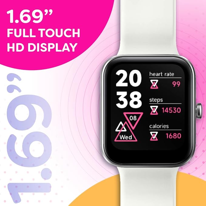 OCTANDRA Go VeryFit 1.69" Smart Watch - Heart Rate Blood Oxygen Saturation Sleep Monitor - Step Counter Pedometer - 5ATM Exercise Activity Fitness Tracker Watches for Men Women (ID207) (Black & White)