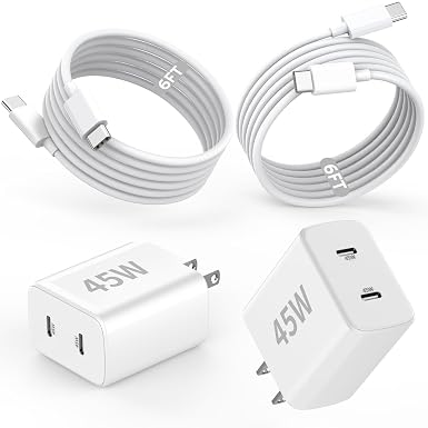 iPhone Charger Fast Charging,[Apple MFi Certified] 45W Dual Quick Apple Charger 2Pack 6FT Type C Block USB C to C Cable for iPhone 17E/17 ProMax/Air/17 Pro/16 Pro Max/16Pro/16E/15 ProMax/Plus,iPad Pro