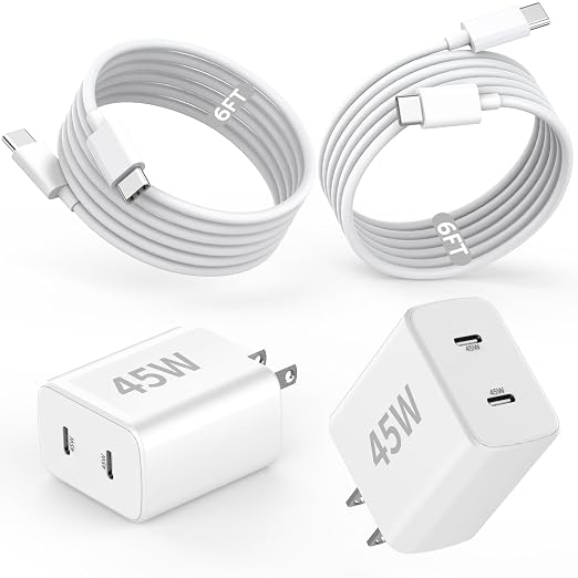 iPhone Charger Fast Charging,[Apple MFi Certified] 45W Dual Quick Apple Charger 2Pack 6FT Type C Block USB C to C Cable for iPhone 17E/17 ProMax/Air/17 Pro/16 Pro Max/16Pro/16E/15 ProMax/Plus,iPad Pro