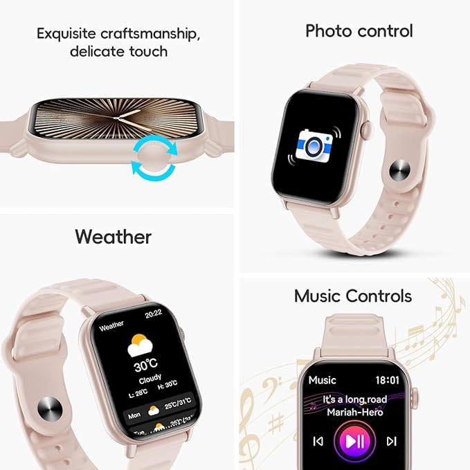 Smart Watch Sports Pedometer, Fitness Tracker Bluetooth Call Heart Rate Blood Oxygen Sleep Monitor, 100 Sports Modes Waterproof for iOS Android Men's Women's Smart Watch (Pink)