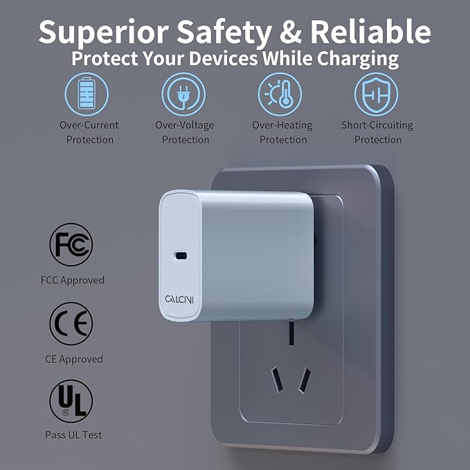 USB C Charger Block CALCINI 1 Pack GAN 65W Fast Type C Charger for Laptop Charger Power Adapter MacBook Pro/Air, GalaxyS21/S20, Dell XP S13, Note 20/10+, Phone15/Mini iPad,Pixel