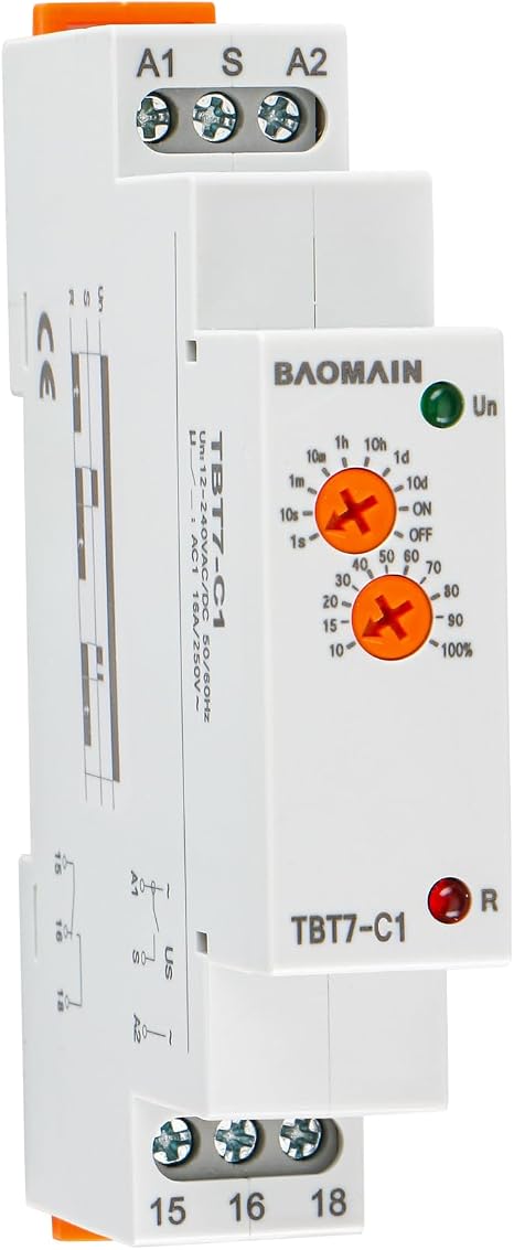 BAOMAIN Delay Off Timer Relay 16A 1-SPDT 12-240V AC/DC TBT7-C1