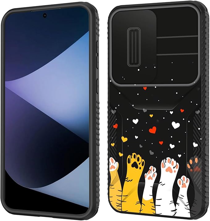 for Galaxy A35 5G Case Built in Slide Camera Lens Cover,Heavy Duty Shockproof Protection Dual Layer Case for Samsung Galaxy A35 5G 6.6 inch 2024,Cute Cat Paw Heart