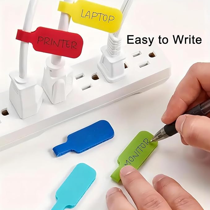 40 Pcs Multi Color Cord Labels Tags, Writable Rectangular Wire Labels for Electronics, Computer & Industrial Cable Management and Identification, Durable Cable Tags in 8 Assorted Colors(1.77" x 0.78")