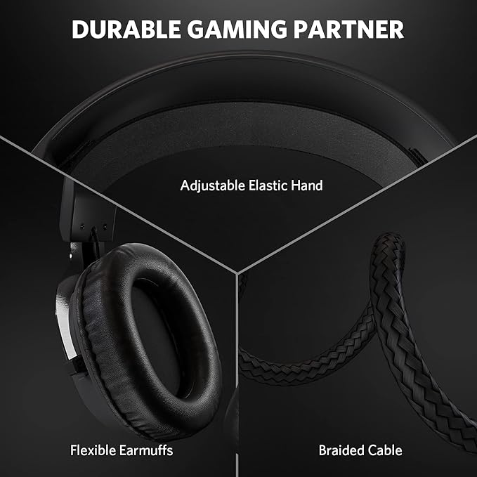 Gaming Headset with Surround Sound Stereo for Xbox One PS4 PC Switch Tablet, Noise Cancelling Over Ear Headphones with Mic, LED Light and Soft Memory Earmuffs for Laptop