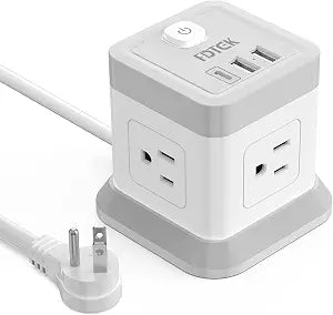 FDTEK Power Strip USB C, 4 Outlets 3 USB Ports 5 FT Extension Cord White