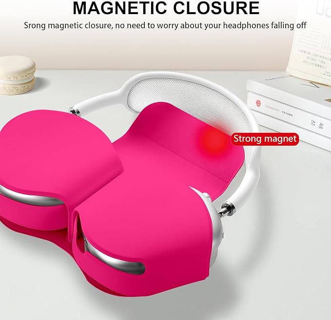 Maxjoy for Apple Airpods Max Smart Case Cover, Soft PU Leather Protective Cover Accessories for Airpod Max with Sleep Mode, Anti-Dust Travel Carrying Case for Airpods Pro Max Headphones, Rose Red