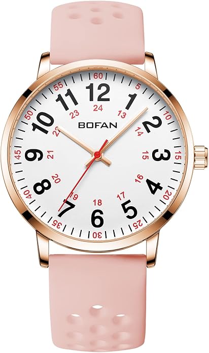 BOFAN Nurse Watch for Medical Professionals,Students,Doctors with Easy to Read Dial,Second Hand and 24 Hour,Soft and Breathable Silicone Band,Water Resistant