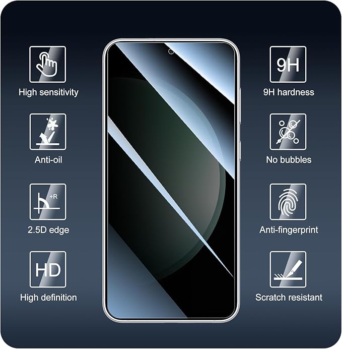 Privacy Screen & Camera Lens Protector for Samsung Galaxy S23 FE, Anti-Spy Tempered Glass, Dark Private Black Protection, 9H Hardness Anti-Scratch 2.5D Curved Edges Case-Friendly, 3 Pack Each