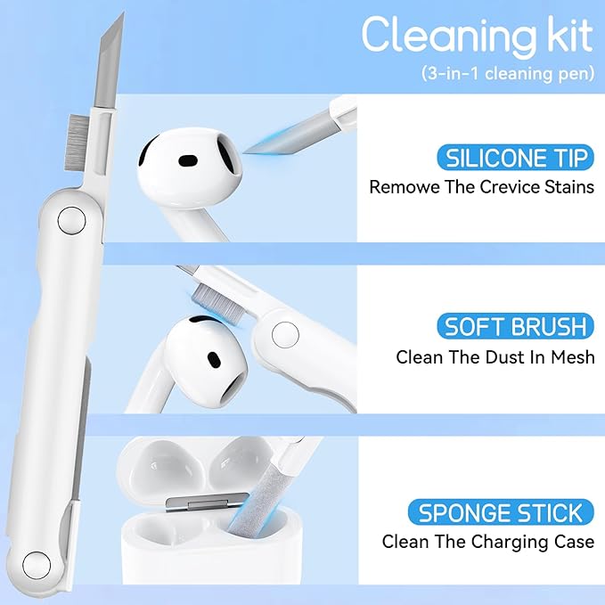 Clear Case for AirPods 4 Case Cover with Safety Lock,Soft TPU Cover with Phone Stand & Cleaning Kit,Cute Bling Keychain for Women Girls- Glitter White