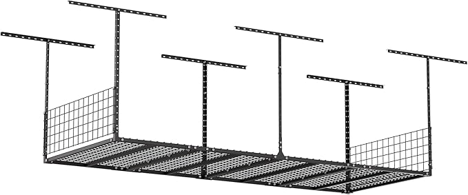 3 x 8FT Overhead Garage Storage Rack,Adjustable Ceiling Storage Racks,Garage Shelving Heavy Duty Storage Organizer System With Sidebar,Load 600LBS Weight