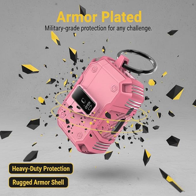 for AirPods Pro 3 Case, Secure Lock Magnetic Lid Cover with Keychain, Military Grade Shockproof Protective Case for Airpods Pro 3rd Generation, Wireless Charging & Front LED Visible,Pink