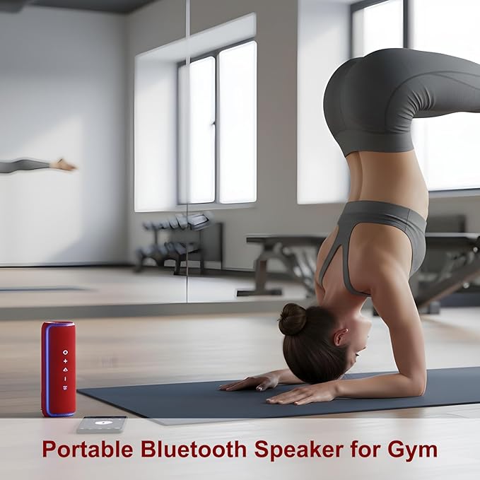 IPX7 Waterproof Wireless Outdoor Speaker, Portable Bluetooth Speake, 25H Playtime, LED Lights, TWS Pairing for Beach, Pool Parties, Shower, Valentine's Day Gift, Red