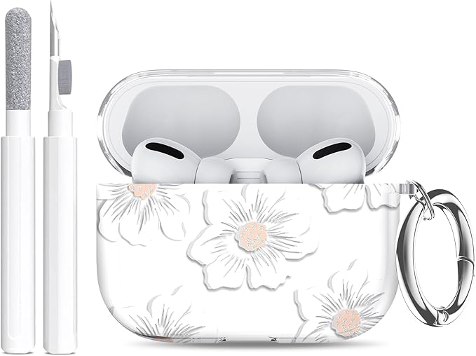 for AirPods Pro 3 Case (2025) with Cleaner Kit, Cute Soft Silicone Cover Compatible AirPods Pro 3rd Genera case with Keychain for Women Men with Keychain for Airpod Pro case(2025)White Trumpet Flower