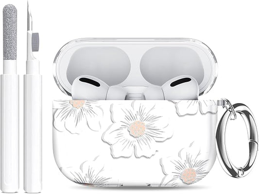 for AirPods Pro 3 Case (2025) with Cleaner Kit, Cute Soft Silicone Cover Compatible AirPods Pro 3rd Genera case with Keychain for Women Men with Keychain for Airpod Pro case(2025)White Trumpet Flower