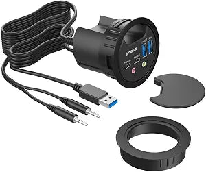 ineo Grommet Desk-Fit (Diameter 2.3" to 2.4") 2Type A + 2Type C with 3.5mm Audio Mic Jack + 3.2" Expandable case (Power is not Included)[THC06 - VI Plus]