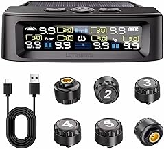 RV Tire Pressure Monitoring System -TPMS Tire Pressure Monitor with 6 Sensors,M12-3 TPMS Solar Charge & USB Color LCD Display, 0-9.9BAR/144PSI Range, 6 Alarm Modes for RV/Trailer/Truck IP67 - Image 1