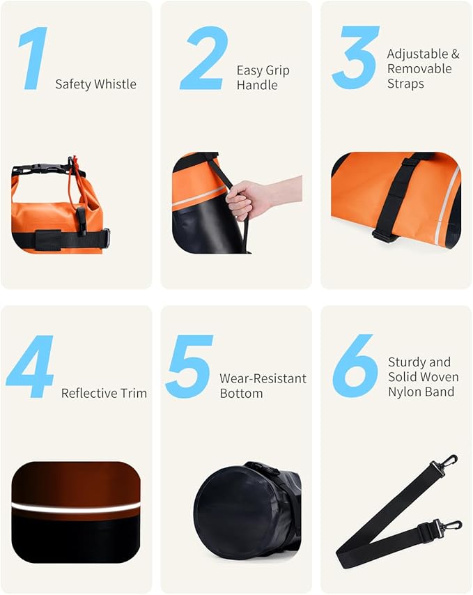 ECOHUB Waterproof Dry Bag for Women Men, 5L/10L/20L Roll Top Lightweight Dry Storage Bag Backpack for Travel Kayaking Hiking Floating with Waterproof Phone Case