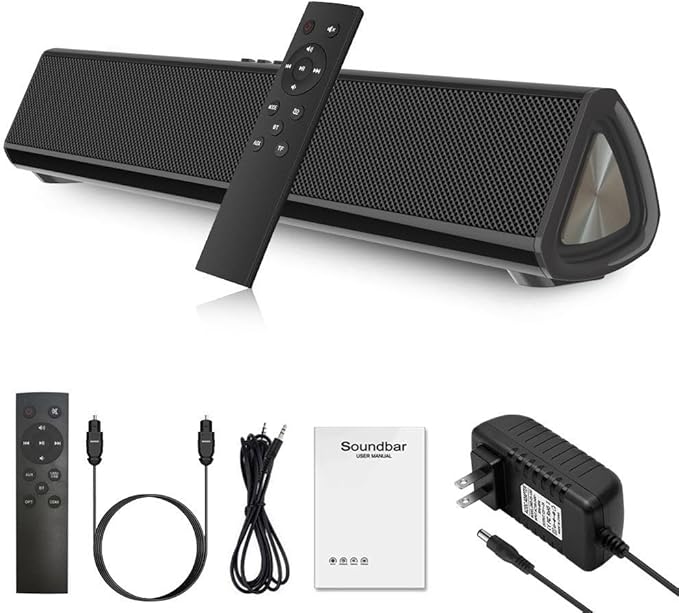 Guppy Sound Bar 15.7 Inch Soundbar for Smart TV Speaker with USB/AUX Connectivity, PC Desktop Speaker, Stereo Wireless Computer Bar Speaker, Subwoofer, for TV/Desktop/Laptop (Black)