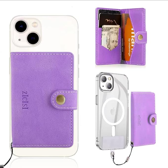 Magnetic Wallet Compatible with MagSafe with 5 Card Holders for iPhone 16/15/14 Pro Max/14 Pro/14 Plus/13/12 Series with RFID Protected,Vegan Leather,Purple
