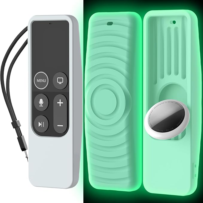 AhaStyle Protective Case for Apple TV Siri Remote with AirTag Holder, Anti Slip Silicone Cover Compatible with Apple TV HD and 4K [1st Gen] (Glow Blue)