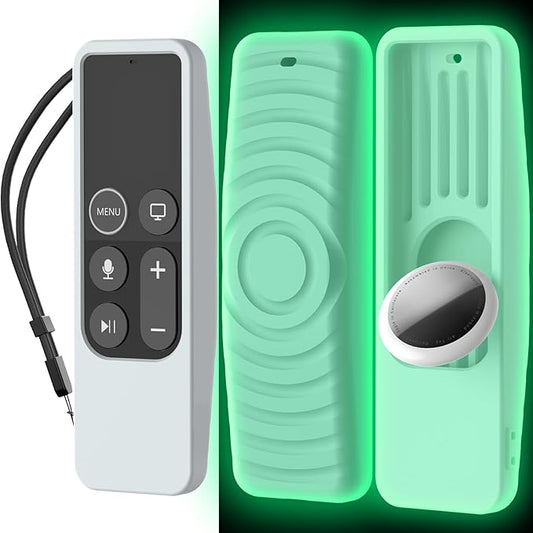 AhaStyle Protective Case for Apple TV Siri Remote with AirTag Holder, Anti Slip Silicone Cover Compatible with Apple TV HD and 4K [1st Gen] (Glow Blue)