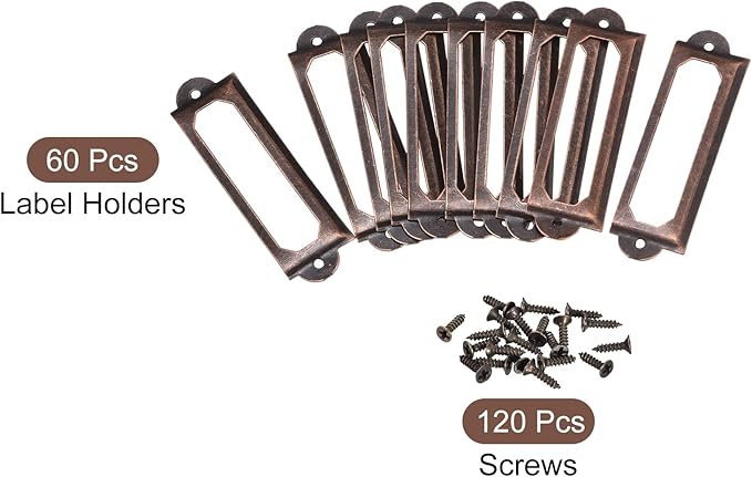 uxcell Metal Label Holders, 60x17mm 60pcs File Name Card Tag Label Holder Frame for Office Library Drawer Cabinet Shelves, Copper Tone