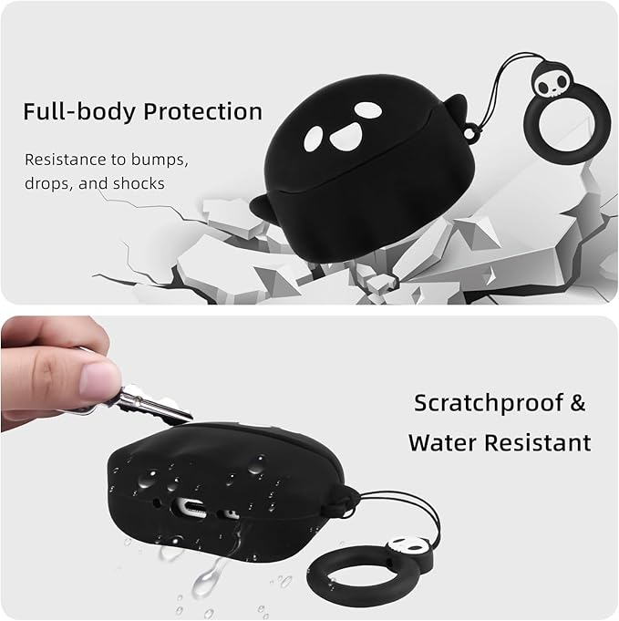 for AirPods Pro 3 Case Cover 2025 with Cleaner kit, [Eye can Glow in The Dark], Anime Ghost Cute Case for AirPods Pro 3rd Generation, Soft Silicone Protective Air Pods Pro 3 Case for Women Men - Black