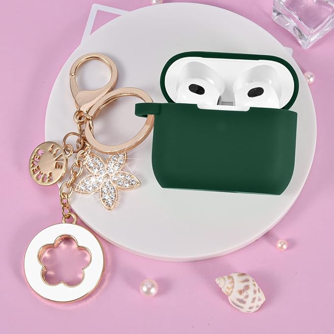 VISOOM Case for Airpods 3 Pink Airpods 3rd Cases 2021 Silicone for iPod 3 Earbuds Case Cover Women Wireless Charging Case with Accessories Girl Bling Keychain for Apple Ear Buds 3rd Generation