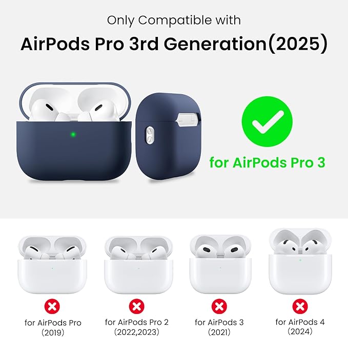 ORNARTO Compatible with AirPods Pro 3 Case 2025, Full Protective Hybrid Silicone for AirPods Pro 3rd Generation Case, Front LED Visible Skin Cover-Storm Blue