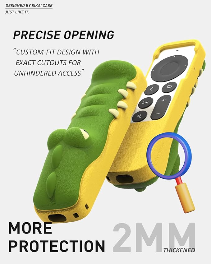 SIKAI CASE Silicone Case Fit Designed for Apple TV 4K 2021/2022 Siri Remote Protective Case with Shockproof Compatible with AirTag (Crocodile)